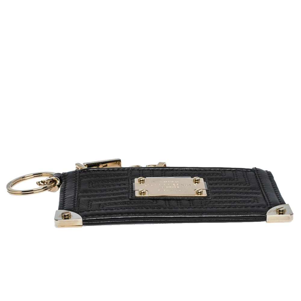 Versace Black Quilted Leather Coin Purse And Key Charm For Women - Image 6