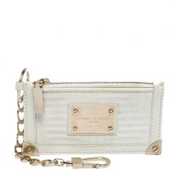 Versace White Quilted Leather Coin Purse And Key Charm For Women