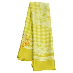 Versace Lime Green Medusa Print Silk Scarf For Women