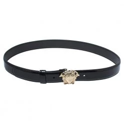 Versace Black Patent Leather Medusa Buckle Belt 95CM For Women