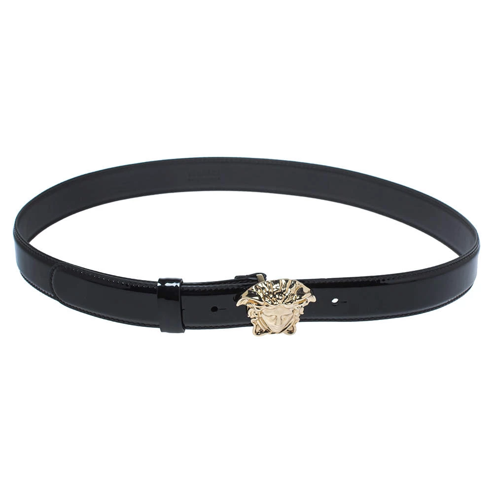 Versace Black Patent Leather Medusa Buckle Belt 95CM For Women