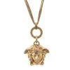 Versace Gold Tone Triple Chain Medusa Pendant Necklace For Women