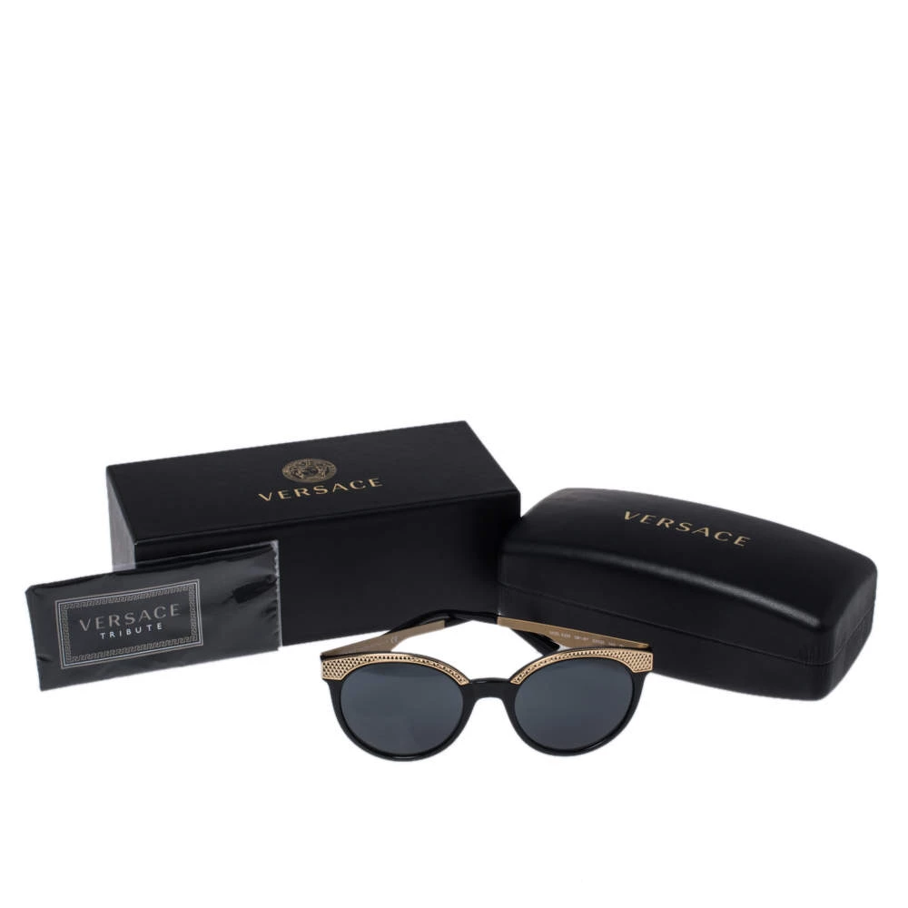 Versace Black & Gold/ Grey MOD 4330 Round Sunglasses For Women - Image 7