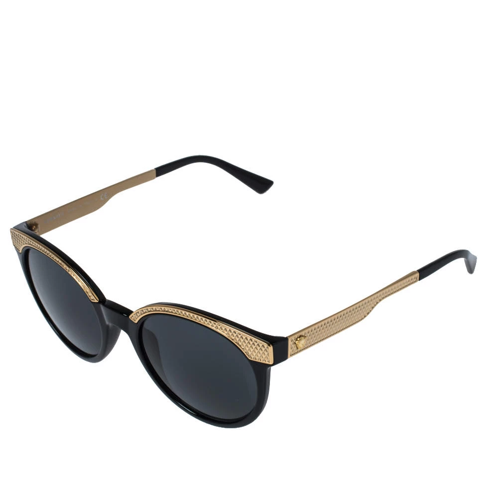 Versace Black & Gold/ Grey MOD 4330 Round Sunglasses For Women - Image 3