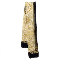 Versace White & Gold Baroque Print Silk Scarf For Women