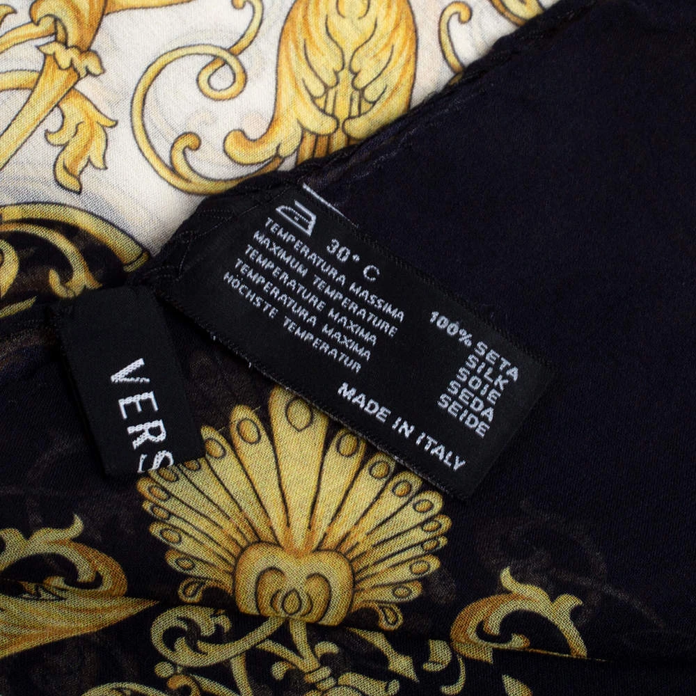 Versace White & Gold Baroque Print Silk Scarf For Women - Image 4