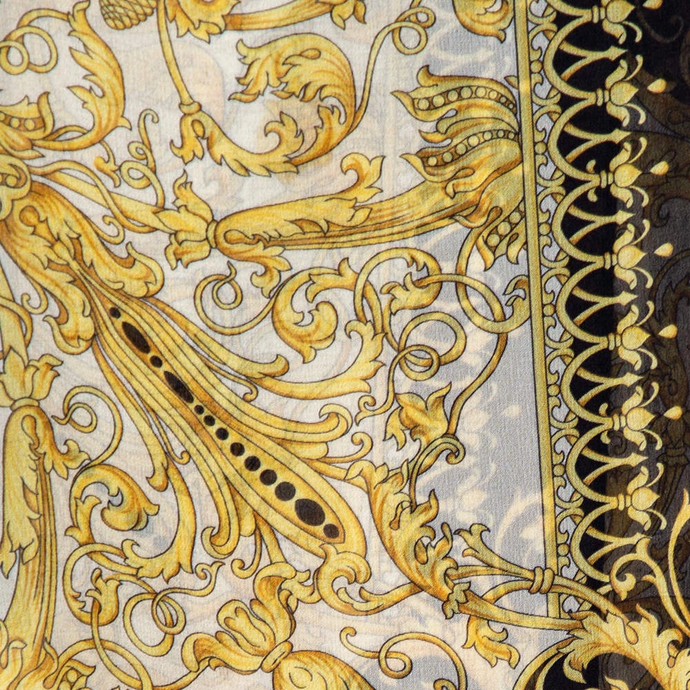 Versace White & Gold Baroque Print Silk Scarf For Women - Image 3