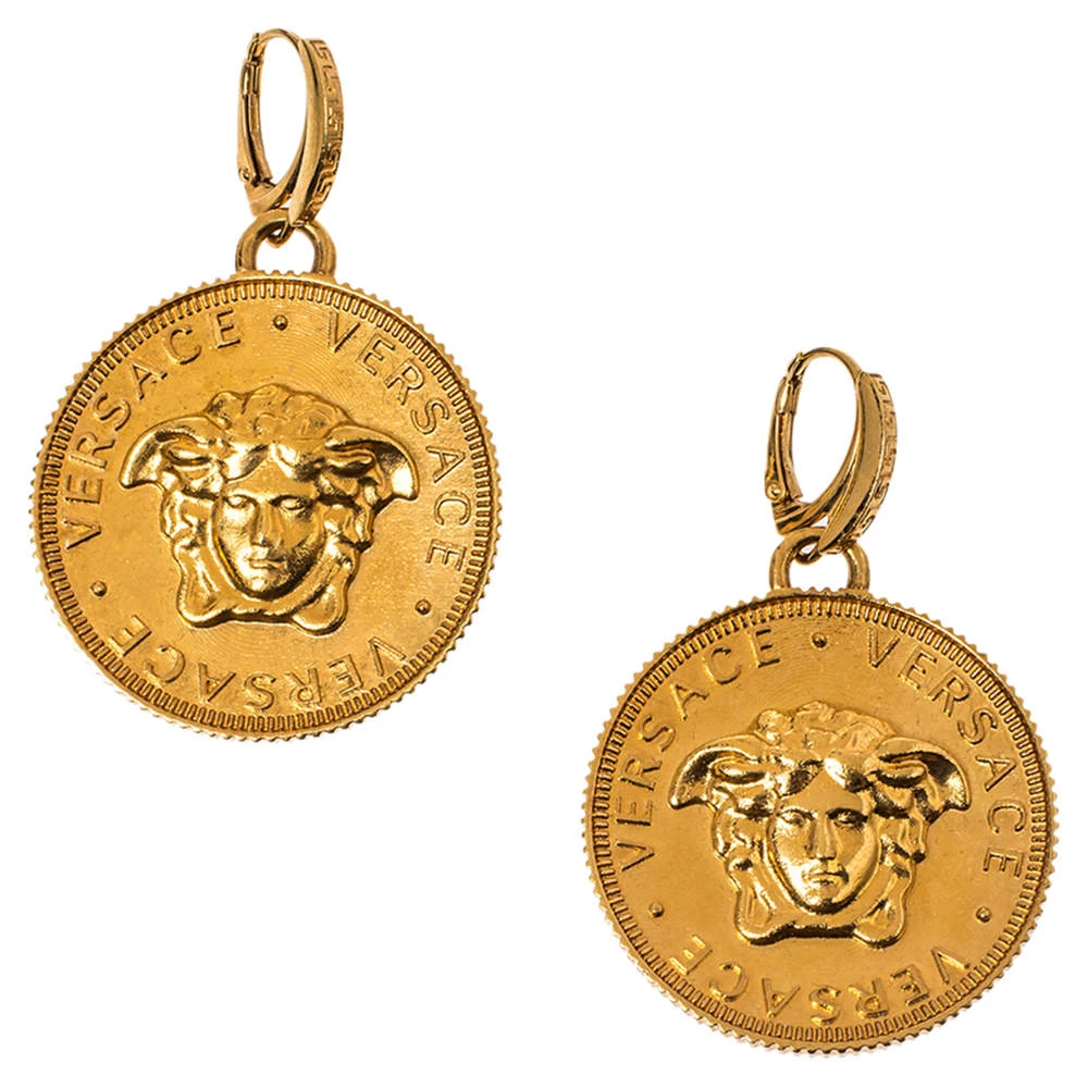 Versace Medusa Coin Gold Tone Drop Earring For Women - Image 3