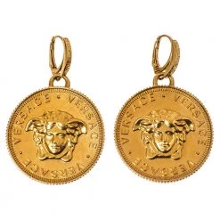 Versace Medusa Coin Gold Tone Drop Earring For Women