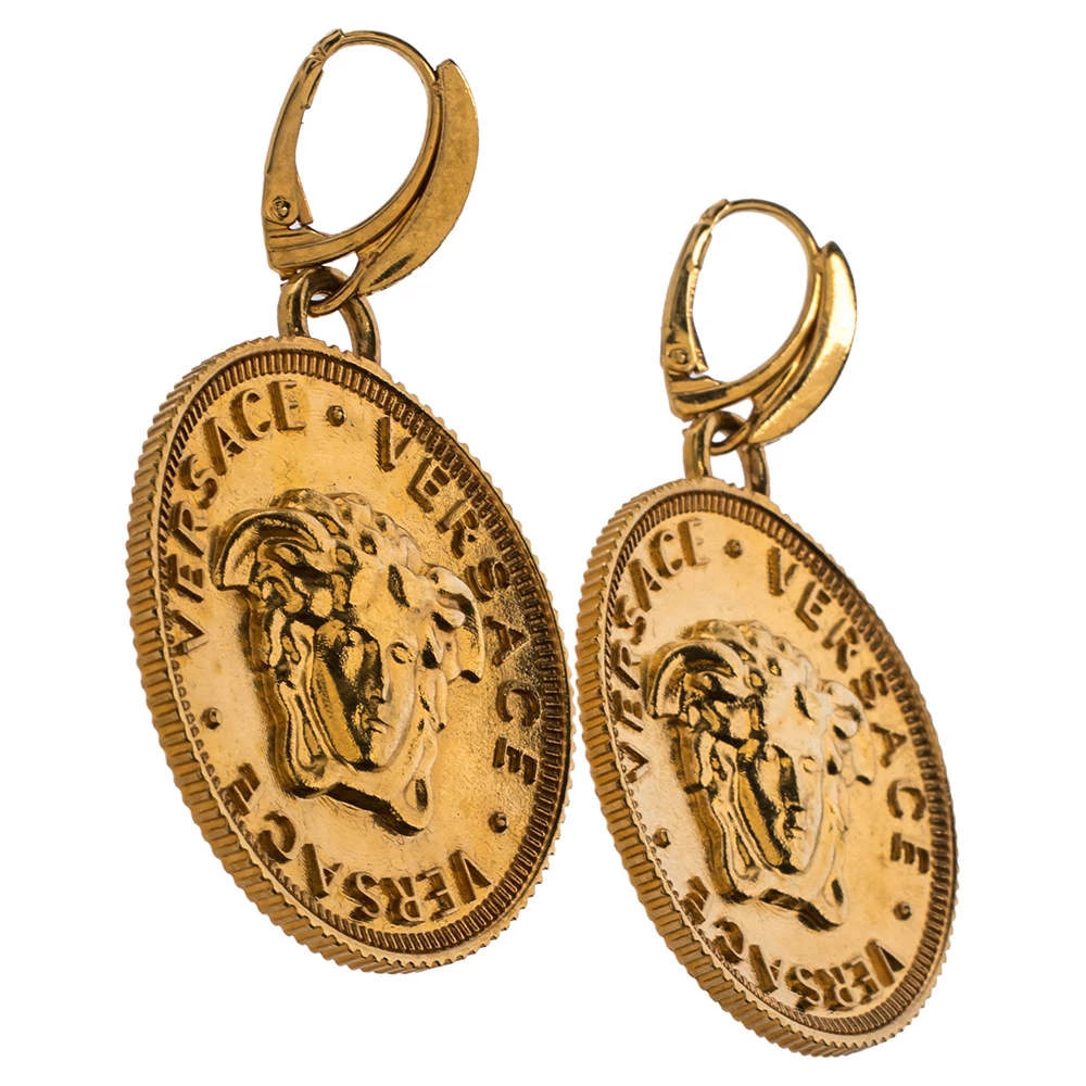 Versace Medusa Coin Gold Tone Drop Earring For Women - Image 2