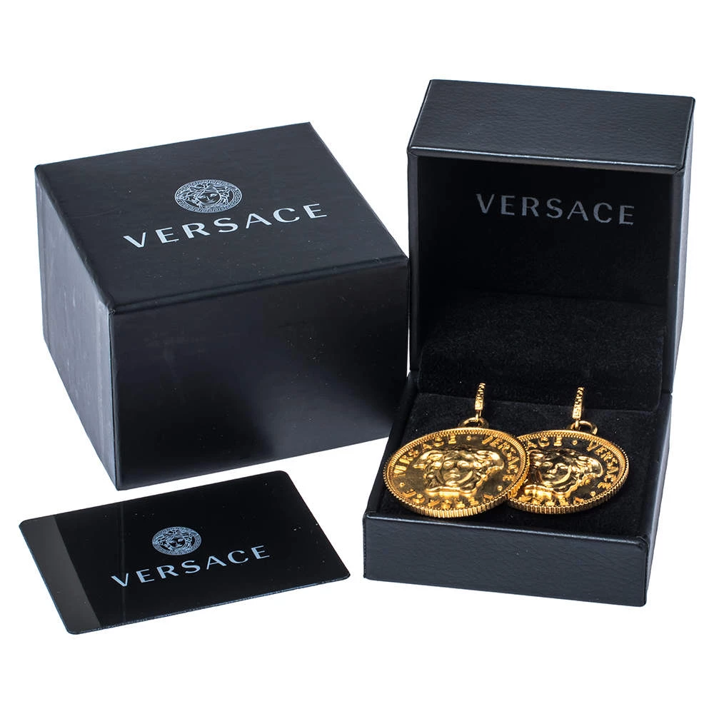 Versace Medusa Coin Gold Tone Drop Earring For Women - Image 5