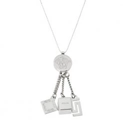 Versace Medusa Silver Tone Multi Charm Pendant Necklace For Women