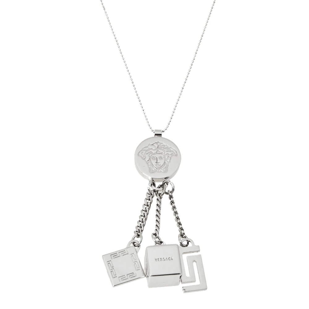 Versace Medusa Silver Tone Multi Charm Pendant Necklace For Women