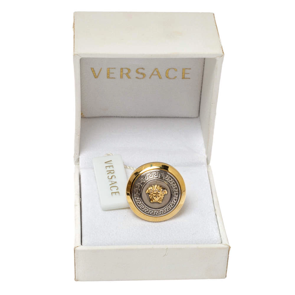 Versace Two Tone Vanitas Medusa Ring Size EU 53 For Women - Image 6