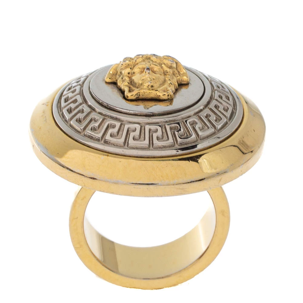 Versace Two Tone Vanitas Medusa Ring Size EU 53 For Women - Image 4