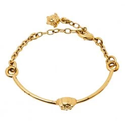 Versace Gold Tone Medusa Chain Link Cuff Bracelet For Women