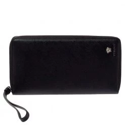 Versace Black Saffiano Leather Medusa Wallet Organizer For Women