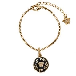 Versace Black Medusa Charm Gold Tone Chain Bracelet For Women