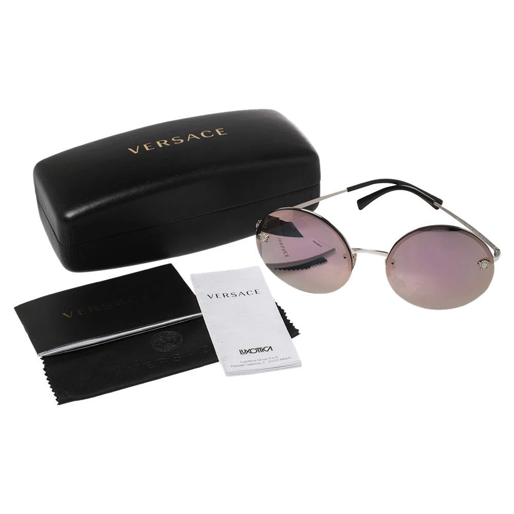 Versace Silver/Purple Meatal MOD 2176 Medusa Rimless Round Sunglasses For Women - Image 7