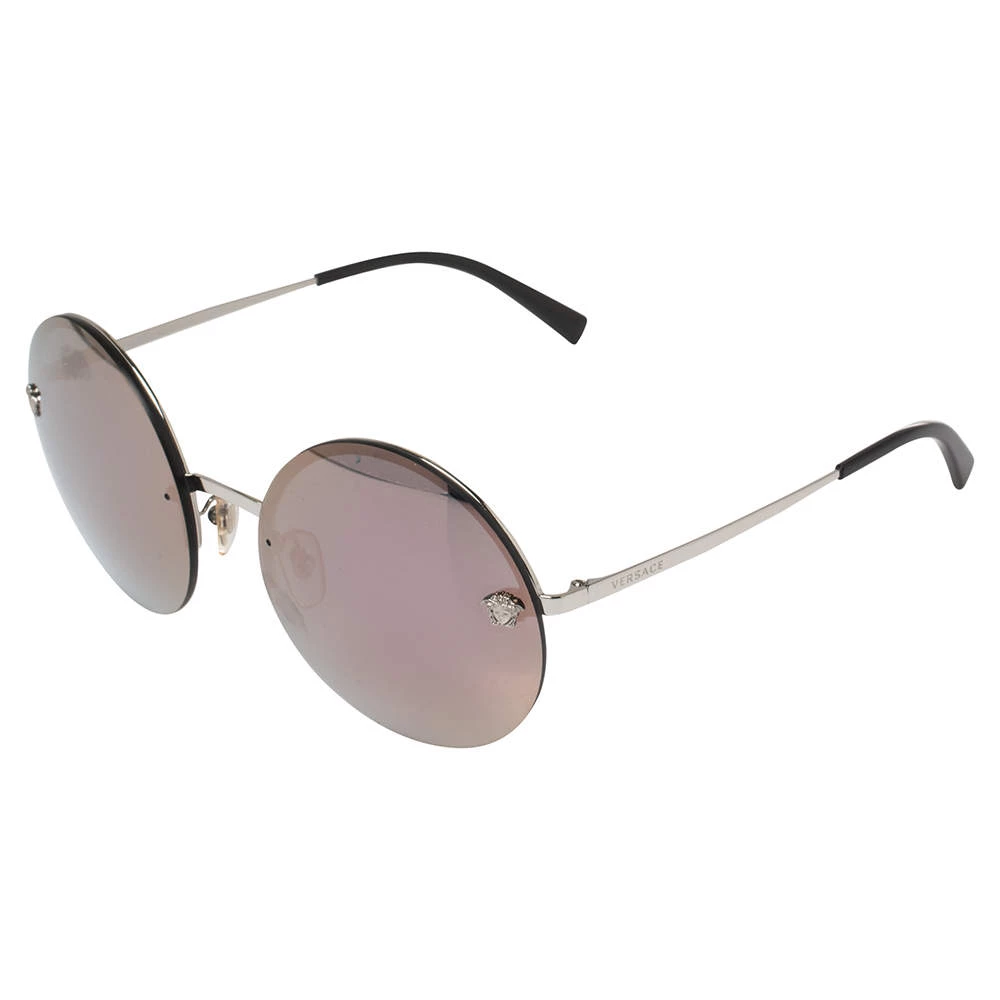 Versace Silver/Purple Meatal MOD 2176 Medusa Rimless Round Sunglasses For Women - Image 3