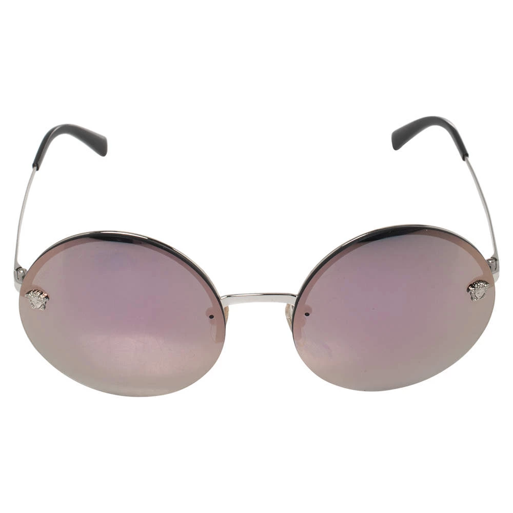 Versace Silver/Purple Meatal MOD 2176 Medusa Rimless Round Sunglasses For Women - Image 2