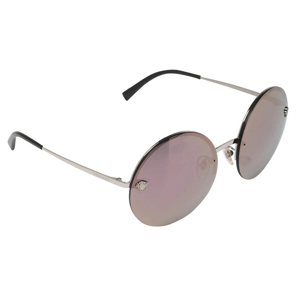 Versace Silver/Purple Meatal MOD 2176 Medusa Rimless Round Sunglasses For Women