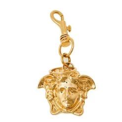 Versace Gold Tone Metal Medusa Icon Key Ring / Bag Charm For Women