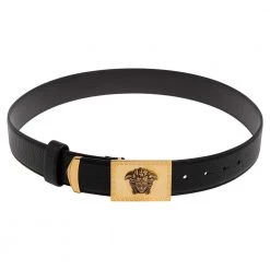 Versace Black Leather Medusa Square Buckle Belt 95CM For Women