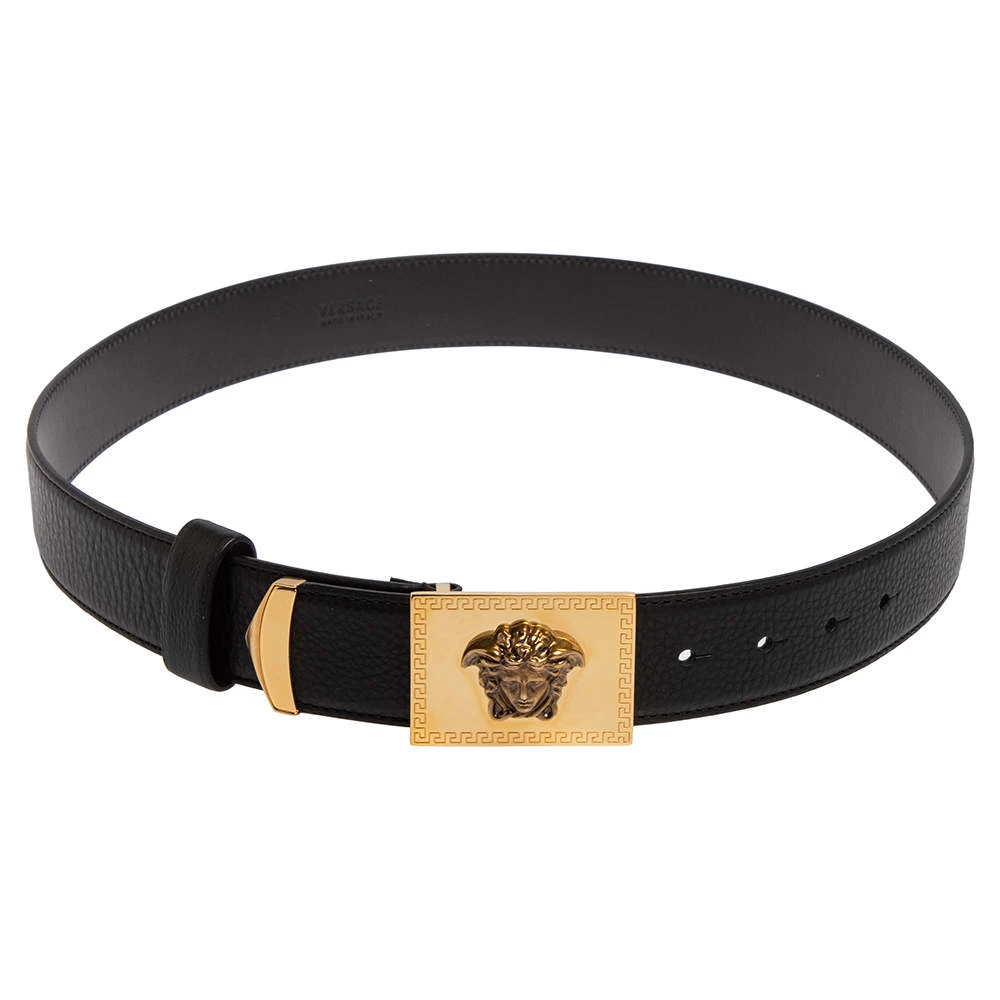 Versace Black Leather Medusa Square Buckle Belt 95CM For Women