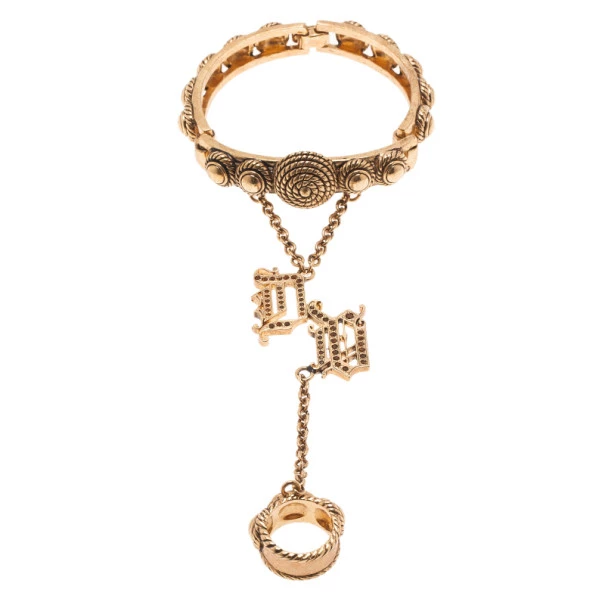 Versace Gold-Plated Chain Linked Ring And Bangle 19CM Size 54 For Women