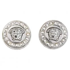 Versace Medusa Crystal Silver Tone Stud Earrings For Women