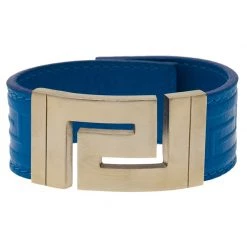 Versace Blue Leather Gold Tone Bracelet For Women