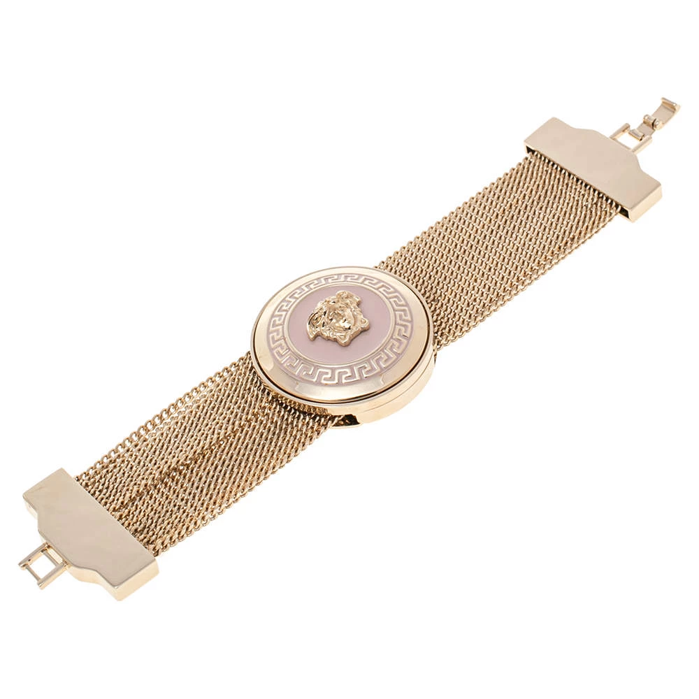Versace Pink Enamel Medusa Icon Gold Tone Multi Strand Vanitas Bracelet For Women - Image 2