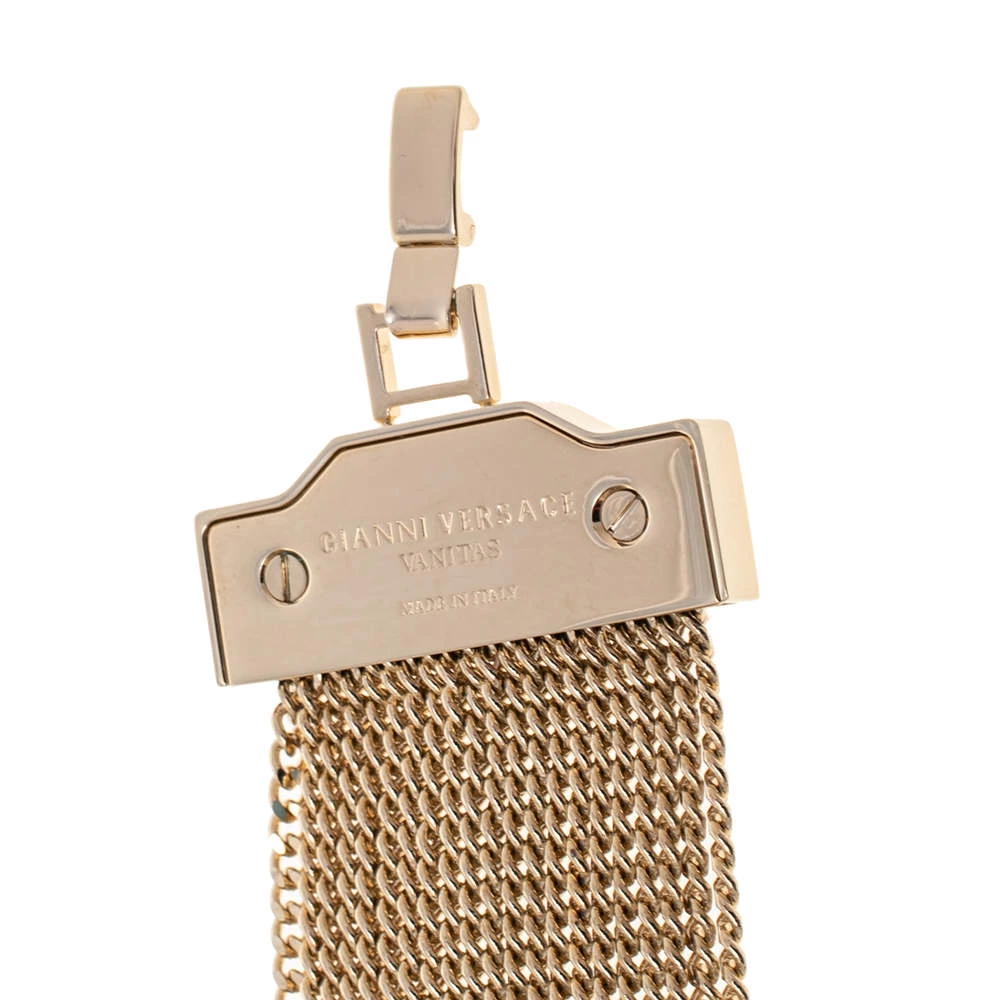 Versace Pink Enamel Medusa Icon Gold Tone Multi Strand Vanitas Bracelet For Women - Image 6