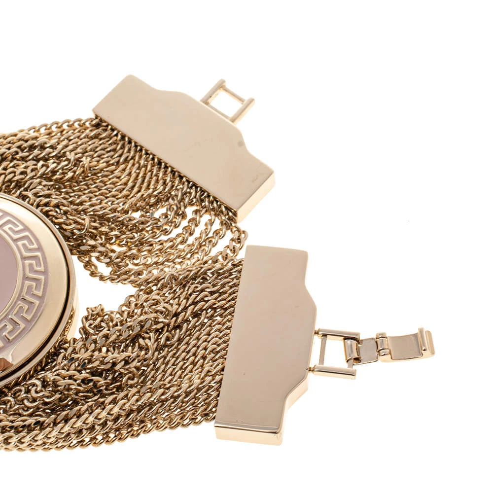 Versace Pink Enamel Medusa Icon Gold Tone Multi Strand Vanitas Bracelet For Women - Image 7