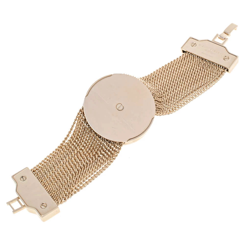 Versace Pink Enamel Medusa Icon Gold Tone Multi Strand Vanitas Bracelet For Women - Image 4