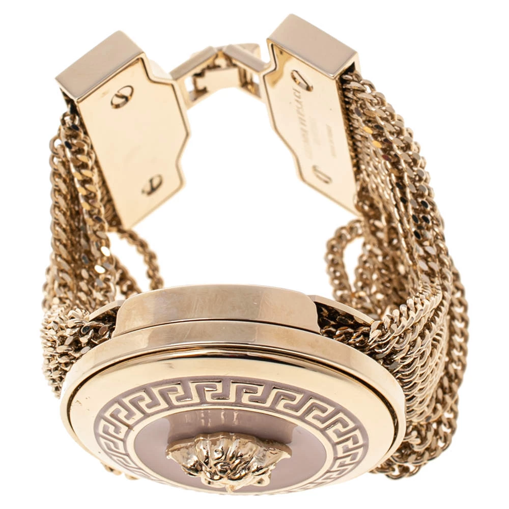 Versace Pink Enamel Medusa Icon Gold Tone Multi Strand Vanitas Bracelet For Women - Image 3