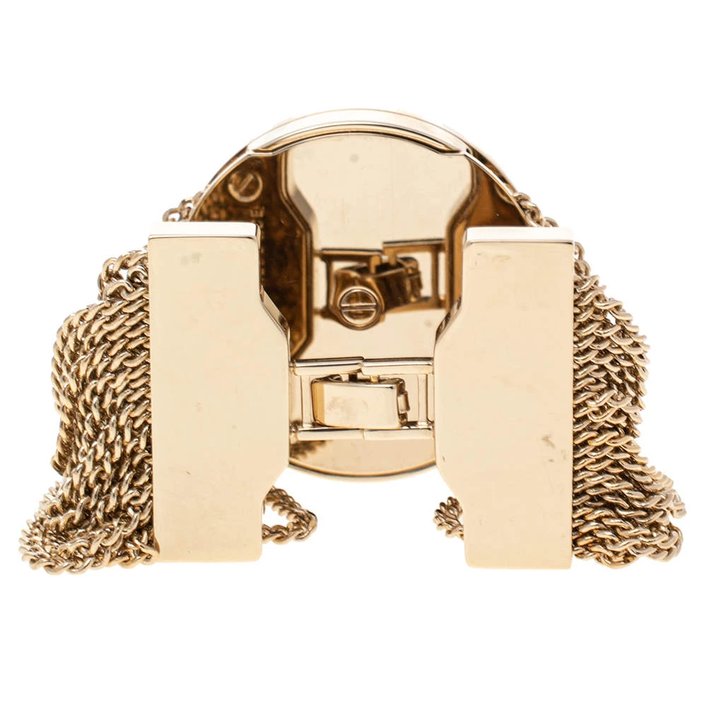 Versace Pink Enamel Medusa Icon Gold Tone Multi Strand Vanitas Bracelet For Women - Image 5