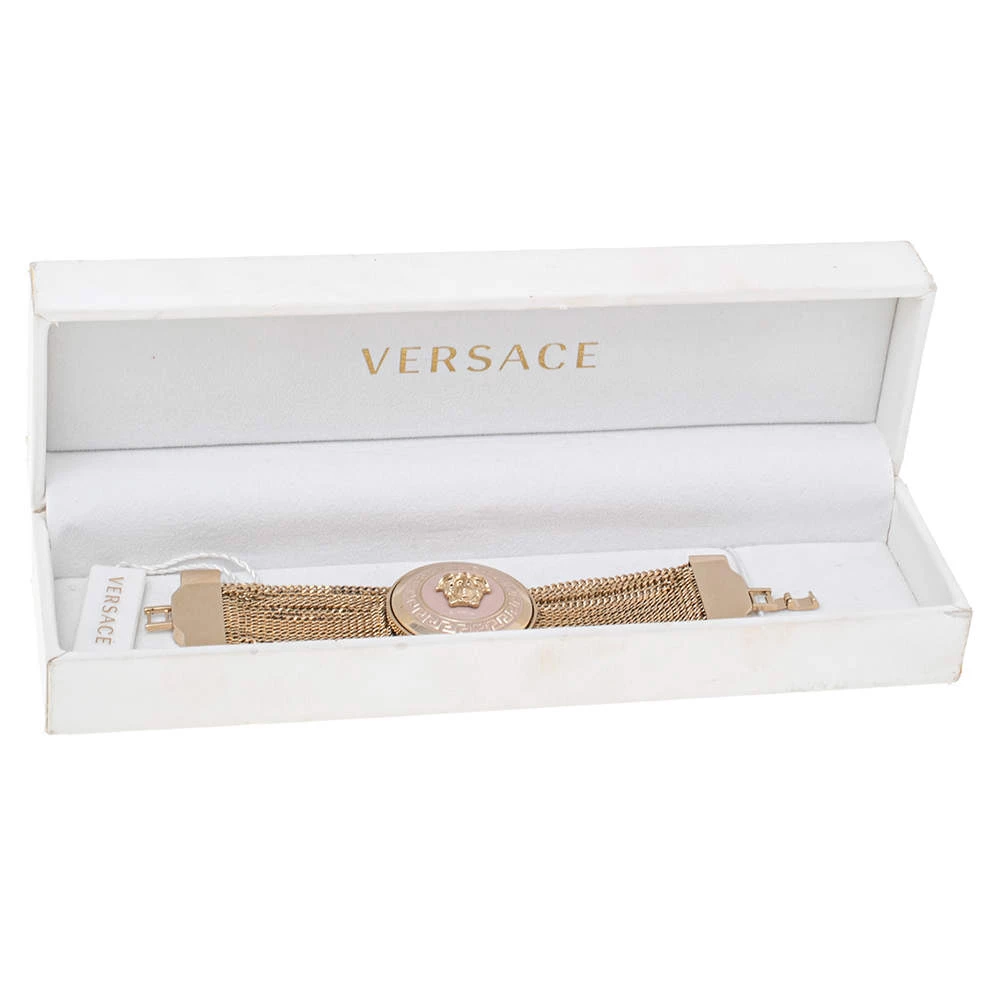 Versace Pink Enamel Medusa Icon Gold Tone Multi Strand Vanitas Bracelet For Women - Image 8