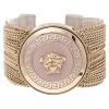 Versace Pink Enamel Medusa Icon Gold Tone Multi Strand Vanitas Bracelet For Women