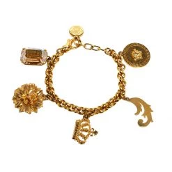 Versace Crystal Gold Tone Charm Bracelet For Women