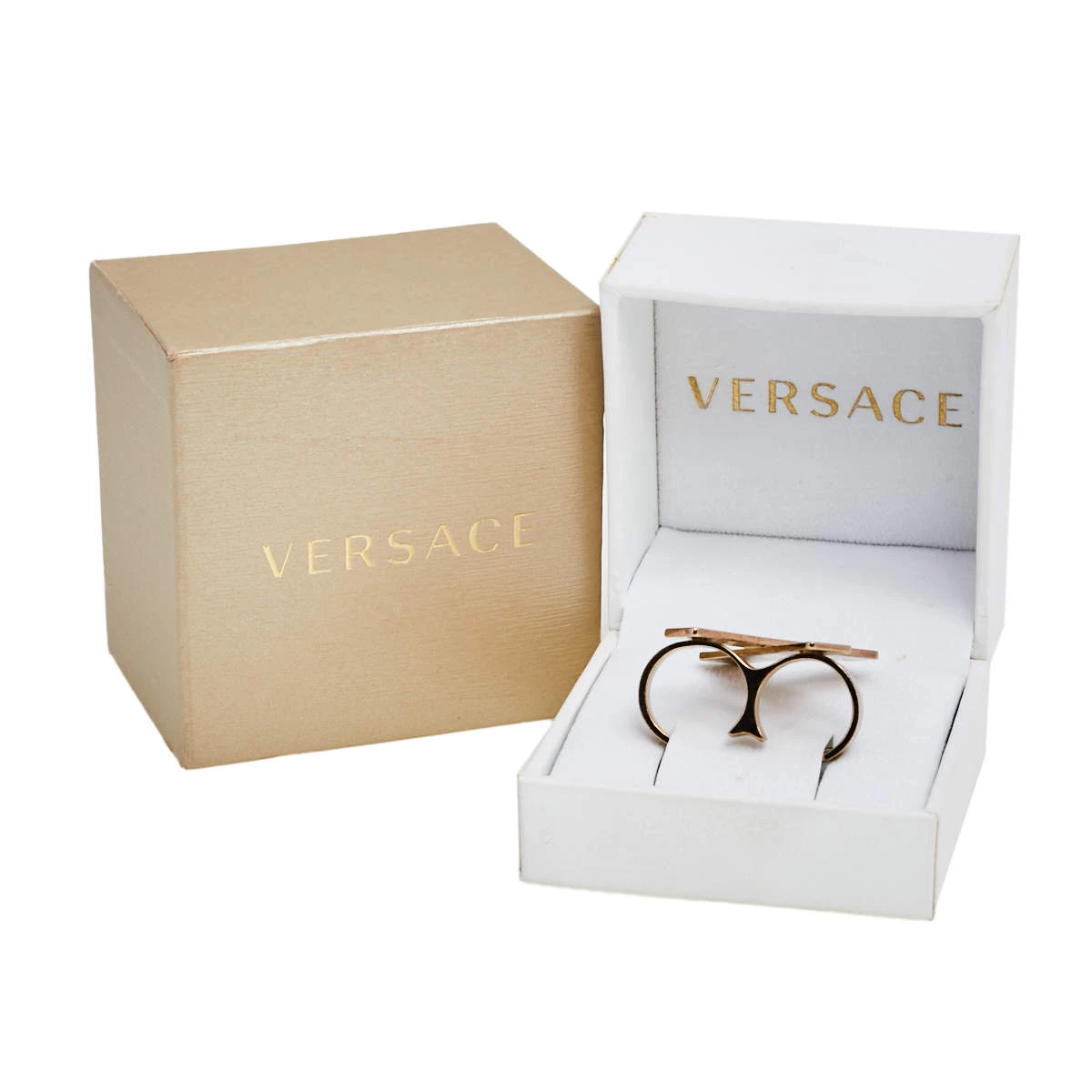 Versace Gold Tone X Two Finger Ring For Women - Image 7