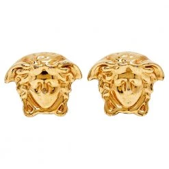 Versace Gold Tone Medusa Head Stud Earrings For Women