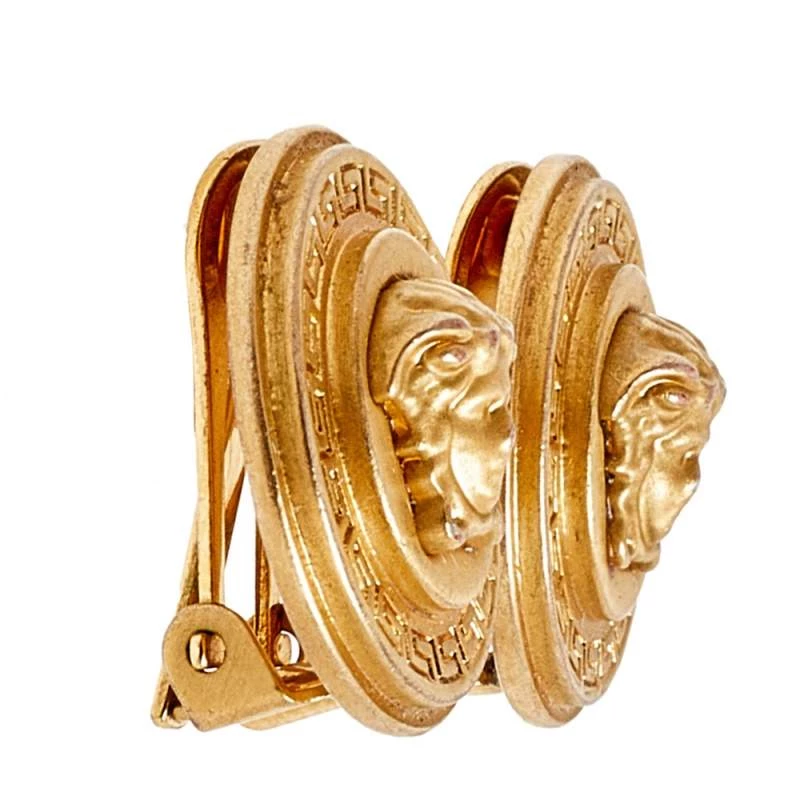 Versace Gold Tone Medusa Round Clip-On Stud Earrings For Women - Image 2