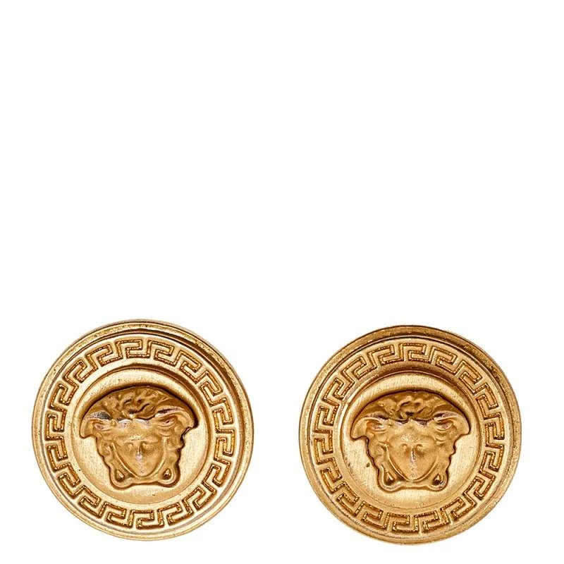 Versace Gold Tone Medusa Round Clip-On Stud Earrings For Women