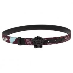 Versace Multicolor Printed Nylon Medusa Buckle Belt 95 CM For Women