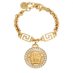 Versace Gold Tone Crystal Icon Medusa Bracelet For Women