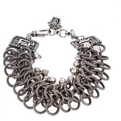 Versace Gunmetal Tone Triple Link Charm Bracelet For Women