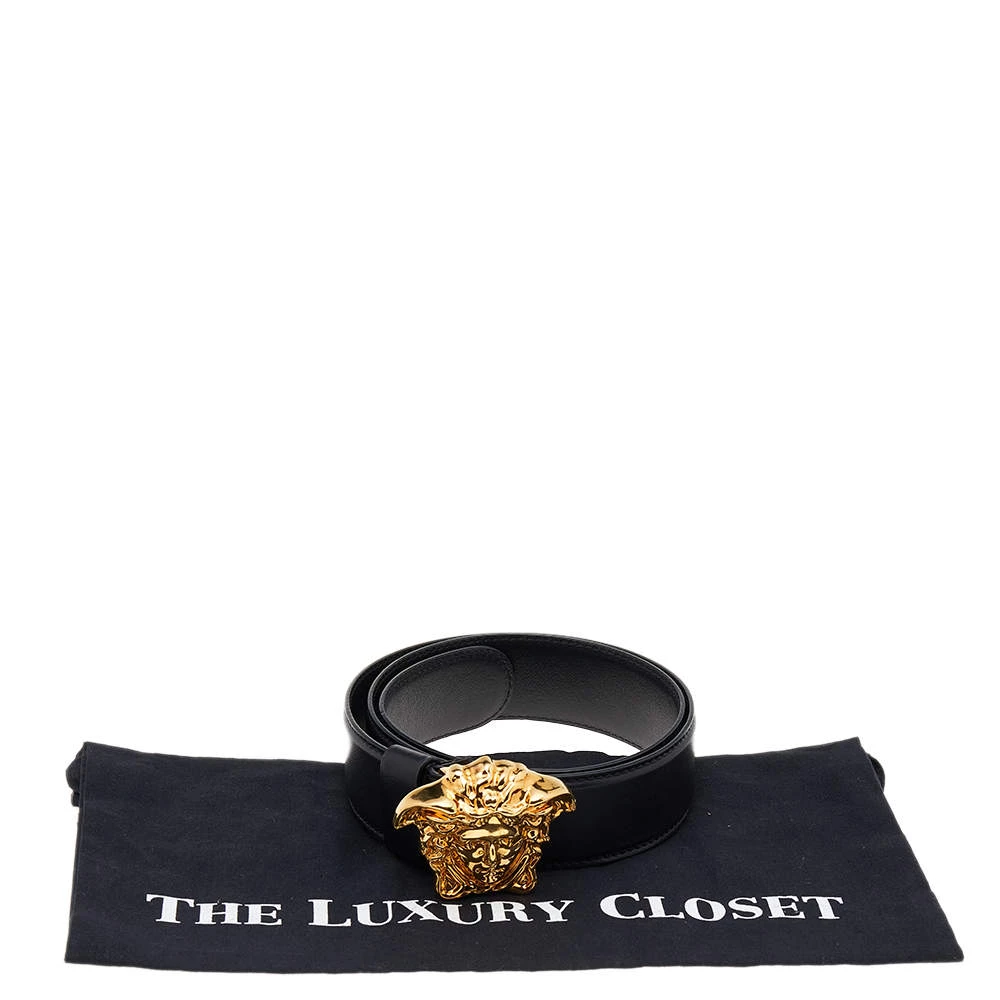 Versace Black Leather Medusa Buckle Belt 85CM For Women - Image 7