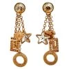 Versace Gold Tone Crystal Star & Medusa Drop Earrings For Women